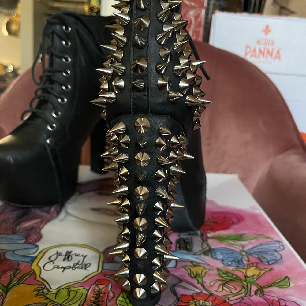 Jeffrey Campbell Black Platform Boots with Silver Studs - Picture 9 of 11